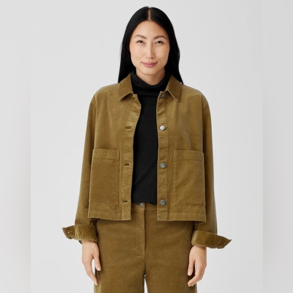 Eileen Fisher Jackets & Blazers - Eileen Fisher Organic Cotton Stretch Corduroy Boxy Collared Jacket Size Medium